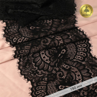 Кружево-стрейч с ресничками KRUZHEVO арт.TBY.3177 шир.180мм цв.02 черный уп.18м