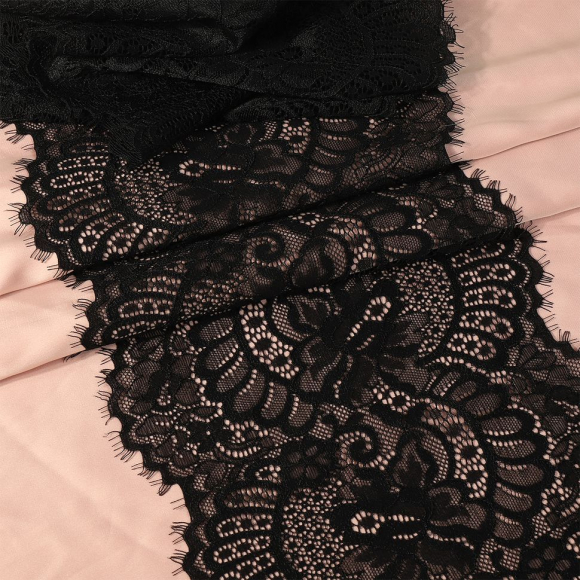 Кружево-стрейч с ресничками KRUZHEVO арт.TBY.3177 шир.180мм цв.02 черный уп.18м