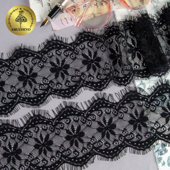 Кружево реснички KRUZHEVO арт.TBY 9828 шир.100мм цв.2 черный уп.15м (по 3м)