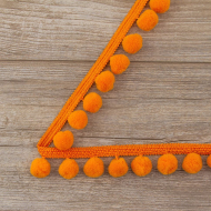 Тесьма с помпонами, диаметр 10 мм, цвет оранжевый