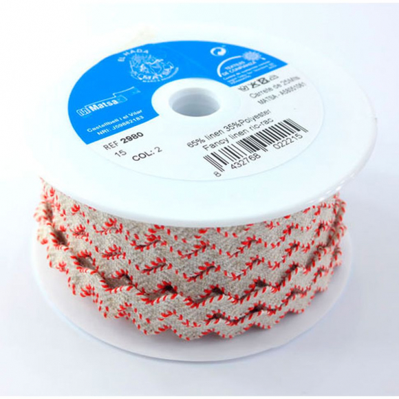 Тесьма-вьюнчик, 15 мм, льняной небеленый с красной нитью Тесьма-вьюнчик, 15 мм, льняной небеленый с красной нитью