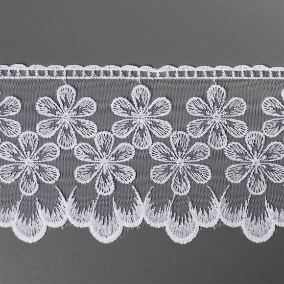 Кружево на сетке KRUZHEVO арт.TBY.BL.40468 шир.130мм цв.01 белый уп.13,71 м