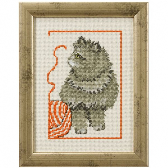 Набор для вышивания PERMIN арт.92-0144 Котенок с клубком 15х20 см