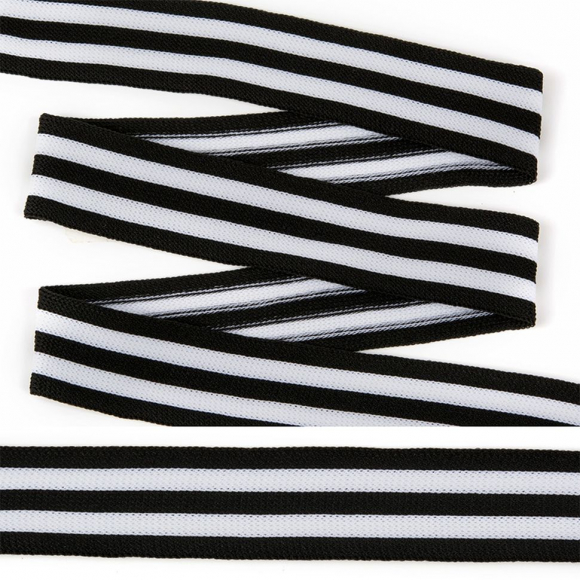 Тесьма TBY трикотажная Лампас KTS0625 шир.25мм цв.чер/бел 32м