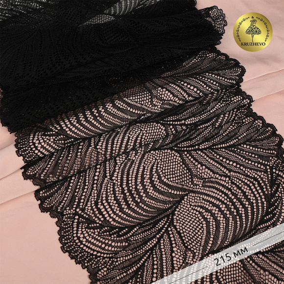 Кружево-стрейч KRUZHEVO арт.TBY.3517 шир.215мм цв.02 черный уп.18м