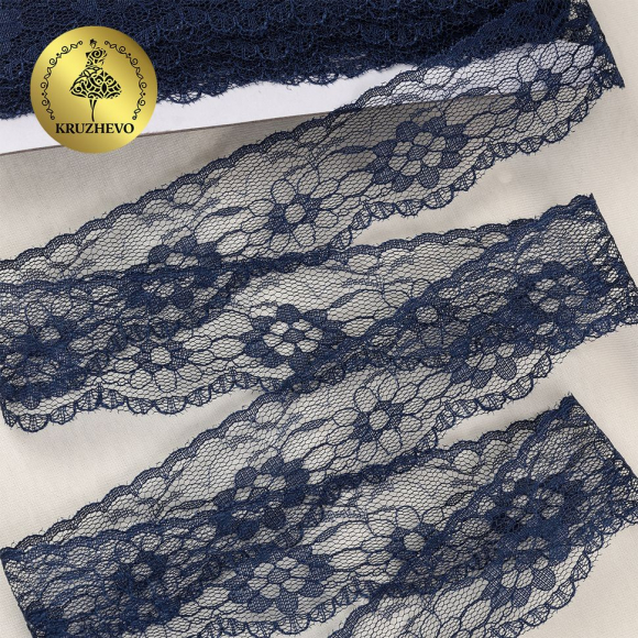 Кружево-трикотаж KRUZHEVO арт.TBY 1664 шир.40мм цв.04 т.синий, уп.27,4м