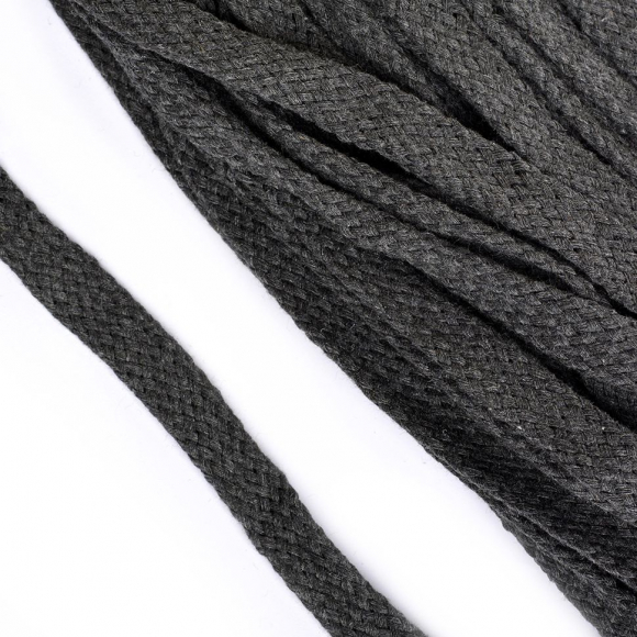 Шнур плоский х/б 15мм турецкое плетение цв.031 антрацит уп.25 м
