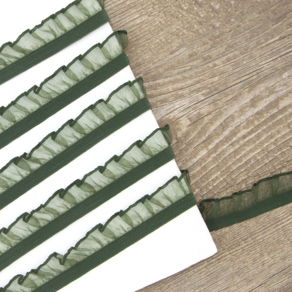 Рюш эластичный PEGA, цвет темно-зеленый с люрексом, 14 мм Рюш эластичный PEGA, цвет темно-зеленый с люрексом, 14 мм