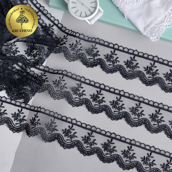 Кружево на сетке KRUZHEVO арт.TR.8B0110 шир.40мм цв.03 т.синий уп.9м Кружево на сетке KRUZHEVO арт.TR.8B0110 шир.40мм цв.03 т.синий уп.9м