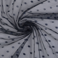 Фатин горошек мягкий шир.160см  100% полиэстер арт.TBY-1907-12 цв.т.синий диаметр горошин 0,6см рул.91,4м