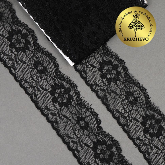 Кружево-трикотаж KRUZHEVO арт.TBY 1672 шир.40мм цв.10 черный уп.9,14м