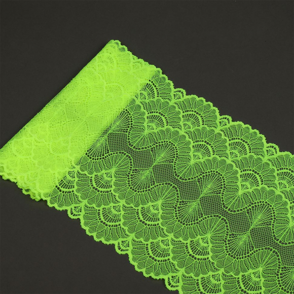 Кружево-стрейч KRUZHEVO арт.TBY.8034 шир.195мм цв.F229 зелено-желтый неон уп.3м