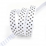 Лента репсовая в рубчик арт.LDRG02903012 (70) крупный горошек 12мм цв.белый-черный уп.27,4м