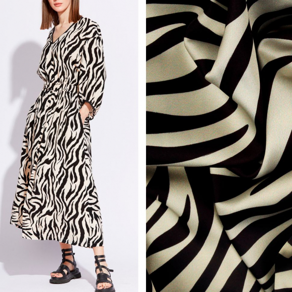 Ткань итальянский Сатин креп 105 г/м? 97% полиэстер, 3% лайкра шир.148 см арт.Sat.0582.2 цв.02 св.бежевый рул.25м