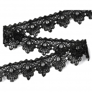 Кружево гипюр арт.КМС-1276 шир.32мм цв.черный уп.13,71м