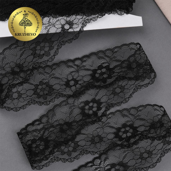 Кружево-трикотаж KRUZHEVO арт.TBY 1664 шир.40мм цв.10 черный, уп.27,4м