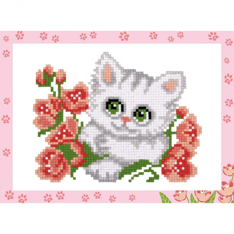 Кристальная мозаика ФРЕЯ арт.ALVS-006 Котенок с цветочком (мини-картинка) 19,5х14 см