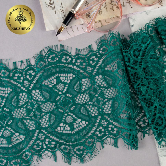 Кружево реснички KRUZHEVO арт.TBY 90003 шир.160мм цв.168 изумрудный уп.30м (по 3м)