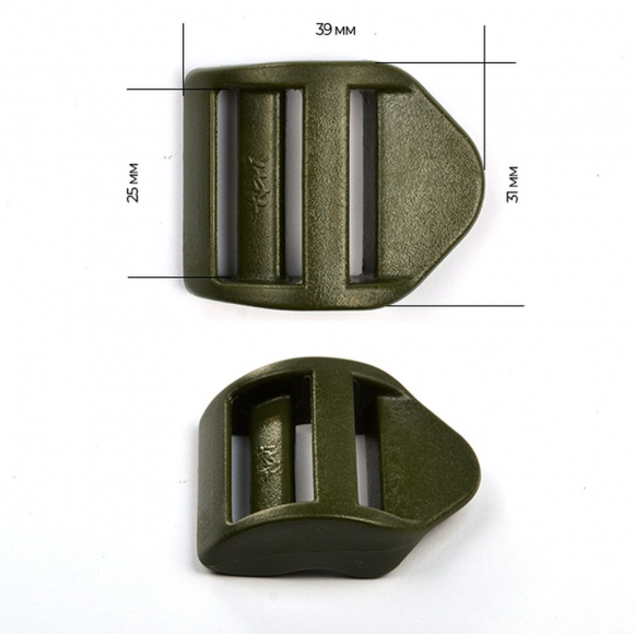 Пряжка регулятор трехщелевая силовая 25мм LS25А цв.темный хаки нагрузка 100 кг уп.40 шт