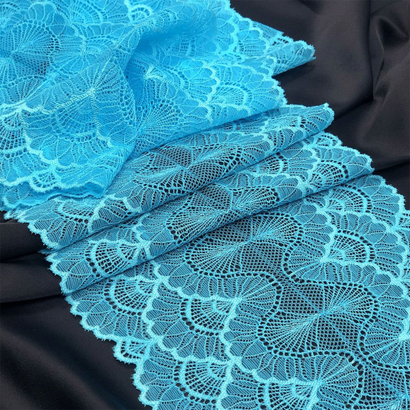 Кружево-стрейч KRUZHEVO арт.TBY.8034 шир.195мм цв.A2201 яркая бирюза уп.3м