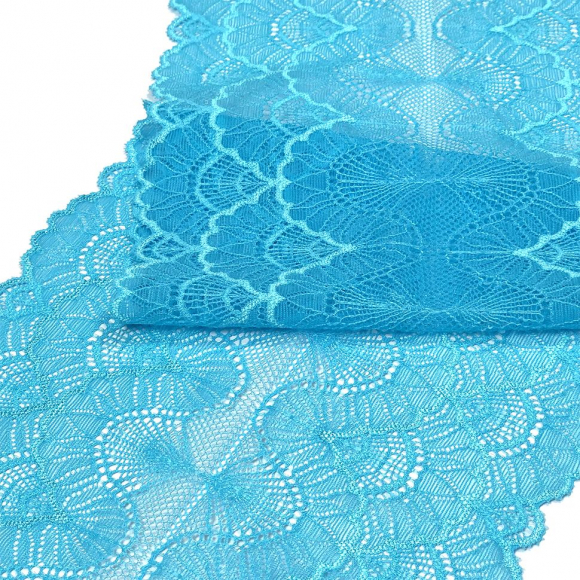 Кружево-стрейч KRUZHEVO арт.TBY.8034 шир.195мм цв.A2201 яркая бирюза уп.3м