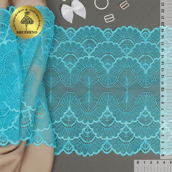Кружево-стрейч KRUZHEVO арт.TBY.8034 шир.195мм цв.A2201 яркая бирюза уп.3м