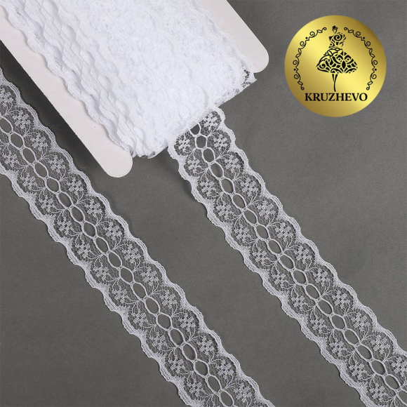 Кружево-трикотаж KRUZHEVO арт.TBY 1670 шир.28мм цв.01 белый, уп.27,4м