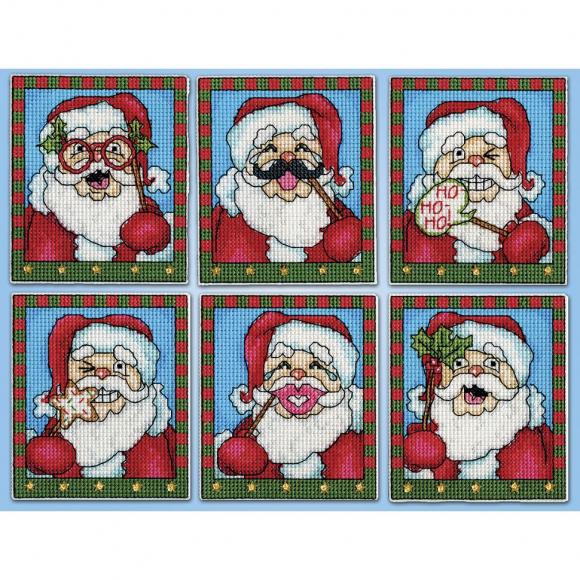 Набор для вышивания елочных украшений DESIGN WORKS арт.5937 Селфи Санты 8х10 см