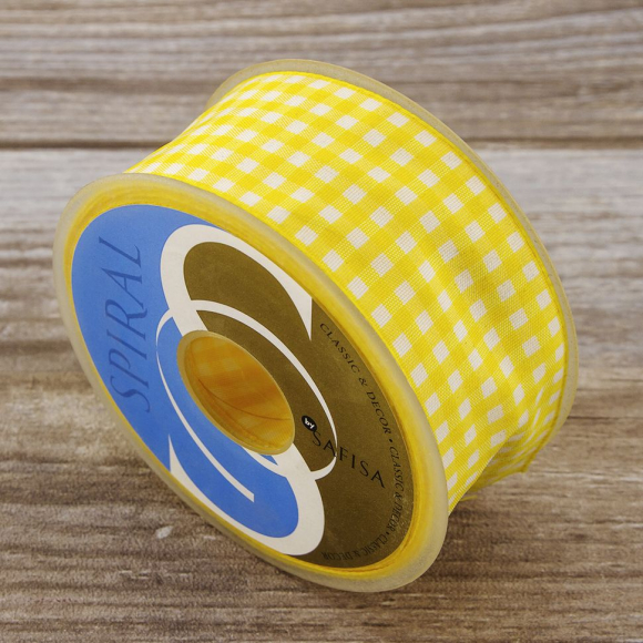 23992_Лента с рисунком клетка SAFISA, 40 мм, 25 м, цвет 22, желтый