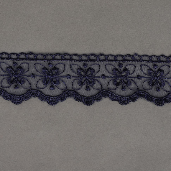 Кружево на сетке KRUZHEVO арт.TR.2106 шир.35мм цв.03 темно-синий уп.8,5м