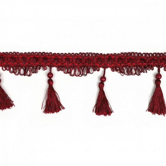 Бахрома для штор с кисточками арт.6152-0305 цв.6399 шир.110мм 100% ПЭ цв.бордо уп.10м