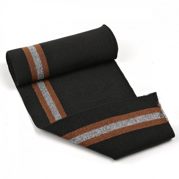 Подвяз трикотажный полиэстер арт.TBY.73035 цв.черный с люрексом с бронзовыми и серебряной полосами, 14х100см уп.5шт Подвяз трикотажный полиэстер арт.TBY.73035 цв.черный с люрексом с бронзовыми и серебряной полосами, 14х100см уп.5шт