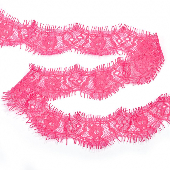 Кружево “реснички” арт.TBY 75637 шир.40мм цв.144 ярк.розовый уп.30м (по 3м)