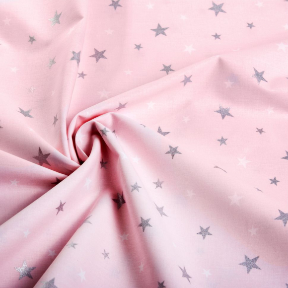 Ткань ранфорс с глитером Звездочки, арт.WH 20557-v05, 130г/м?,100% хлопок, шир.240см, цв.розовый/серебро, уп.3м Ткань ранфорс с глитером Звездочки, арт.WH 20557-v05, 130г/м?,100% хлопок, шир.240см, цв.розовый/серебро, уп.3м