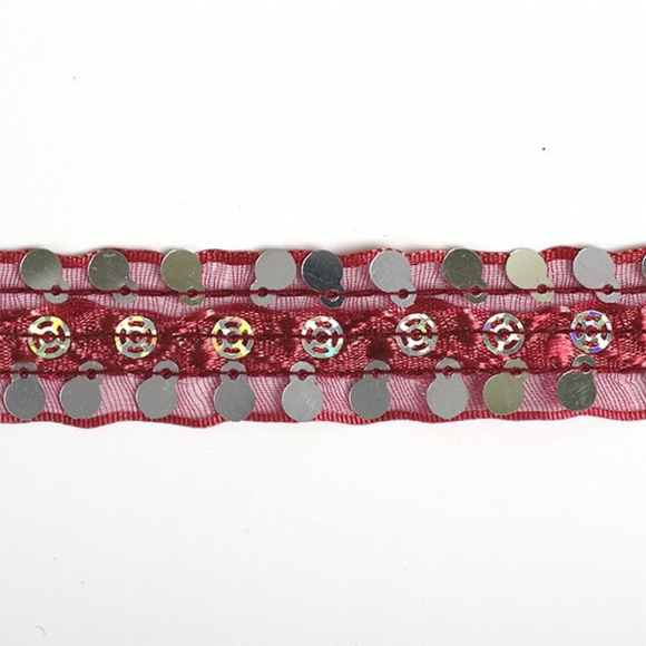 Тесьма с пайетками TBY арт.TH249 шир.20мм цв.048 бордовый уп.18,28м