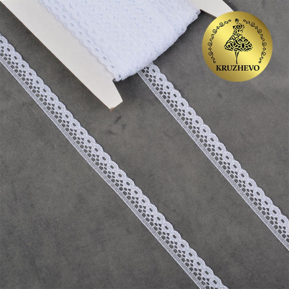 Кружево-трикотаж KRUZHEVO арт.TBY 1665 шир.10мм цв.01 белый, уп.27,4м