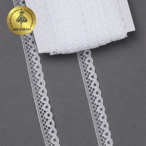 Кружево-трикотаж KRUZHEVO арт.TBY 1665 шир.10мм цв.01 белый, уп.27,4м