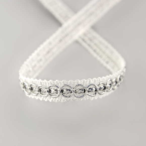 Тесьма PEGA декоративная, белая с люрексом, 9 мм