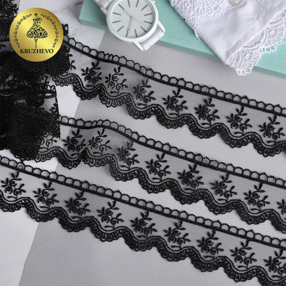 Кружево на сетке KRUZHEVO арт.TR.8B0110 шир.40мм цв.05 черный уп.9м Кружево на сетке KRUZHEVO арт.TR.8B0110 шир.40мм цв.05 черный уп.9м