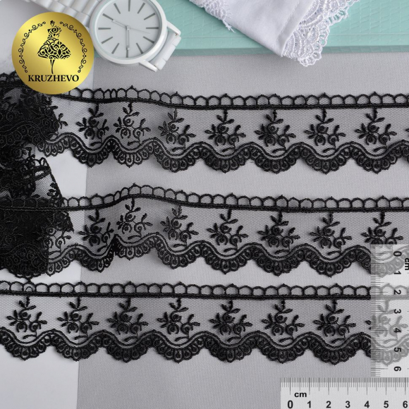 Кружево на сетке KRUZHEVO арт.TR.8B0110 шир.40мм цв.05 черный уп.9м Кружево на сетке KRUZHEVO арт.TR.8B0110 шир.40мм цв.05 черный уп.9м