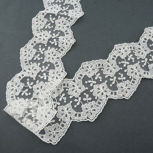 157146_Вышивка на тюле, 70 мм, цвет экрю