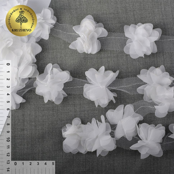 Кружево 3D арт.TBY.1312 Цветы цв.01 белый, уп.9,14м