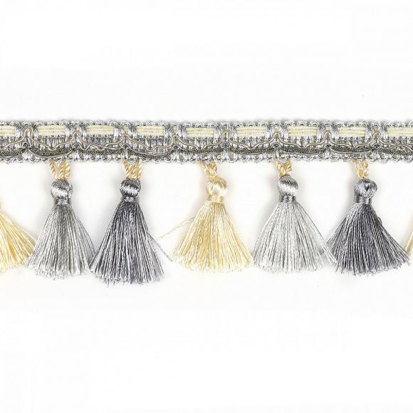 Бахрома для штор с кисточками арт.6152-0306 цв.6478 шир.70мм 100% ПЭ цв.серый уп.10м