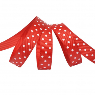 Лента репсовая в рубчик арт.LDRG25002912 (91) крупный горошек 12мм цв.красный-белый уп.27,4м