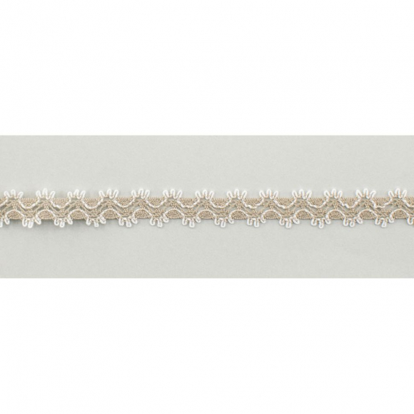 Мерсеризованное хлопковое кружево, 11 мм, цвет бежевый с белым