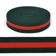 Тесьма TBY тканая Рубчик неэластичная Лампас NET0538 шир.38мм цв.зеленый/крас уп.45,7м