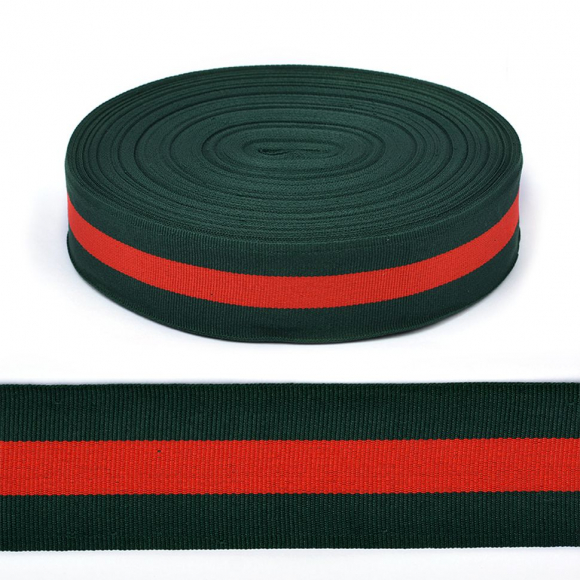 Тесьма TBY тканая Рубчик неэластичная Лампас NET0538 шир.38мм цв.зеленый/крас уп.45,7м