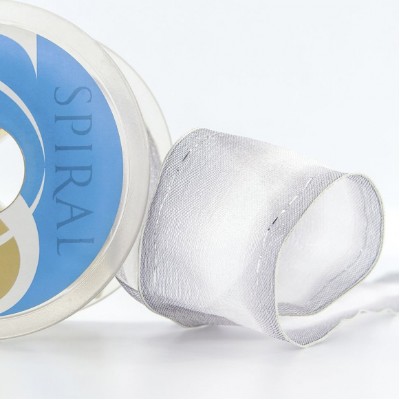 Лента органза с рисунком с проволокой по краю SAFISA, цвет серый, 50 мм, 15 м