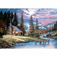 55895_Канва жесткая с рисунком "Домик в горах"