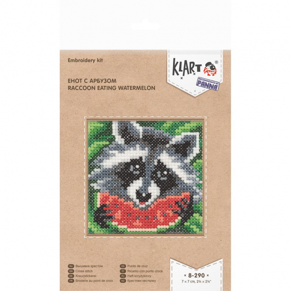 Набор для вышивания KLART арт. 8-290 Енот с арбузом 7х7 см